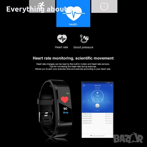 Фитнес гривна Fitness Tracker с часовник, мониторинг на кръвно налягане и др., снимка 8 - Смарт гривни - 36036727