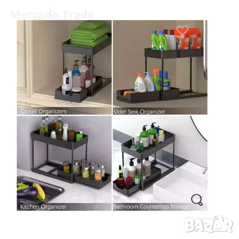 Метална етажерка Mercado Trade, За домашна употреба, 2 нива, Черен, снимка 2 - Органайзери - 50182247