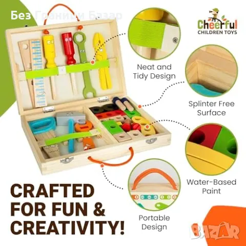 Нов Комплект инструменти за деца с преносима кутия и престилка играчки, снимка 6 - Образователни игри - 47650090
