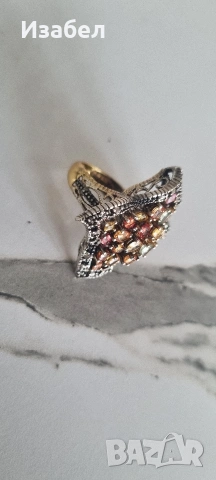 Пръстен с цветни сапфири и диаманти, снимка 9 - Пръстени - 53596488