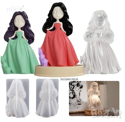 3D Принцеса момиче с дълга рокля силиконов молд форма фондан гипс смола декор свещ