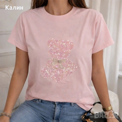 Дамска тениска мече с пайети - няколко цвята - 19€, снимка 2 - Тениски - 53585114