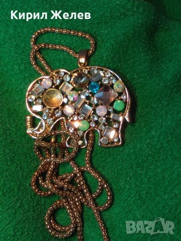 ЗЛАТИСТО КРИСТАЛНО СЛОНЧЕ ФИГУРАЛЕН АРТ ПЕНДАНТ с ВИНТИДЖ СИНДЖИРЧЕ 8581, снимка 11 - Колиета, медальони, синджири - 35322929