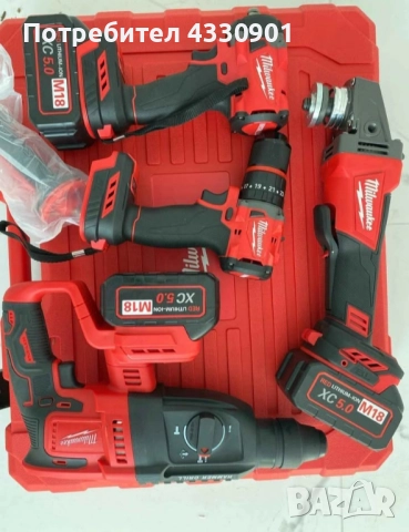 🔥 Milwaukee M18 комплект – 4 машини + 3 батерии + зарядно (нов), снимка 5 - Куфари с инструменти - 52399984