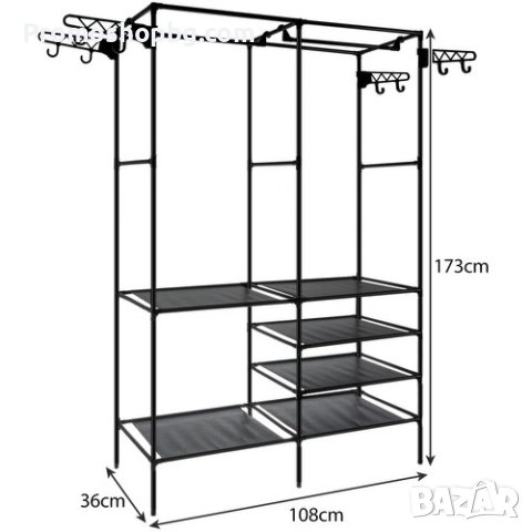 Двойна закачалка за дрехи Ruhhy, 173х108х36 см, Черна, снимка 5 - Закачалки - 42442849