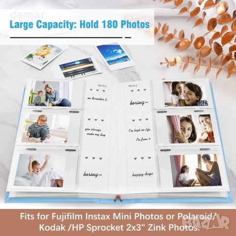 Фотоалбум със 180 джоба за фотоапарат Fujifilm Instax Mini 12 11 40 9 7+ Evo Liplay - син, снимка 3 - Други - 42082081