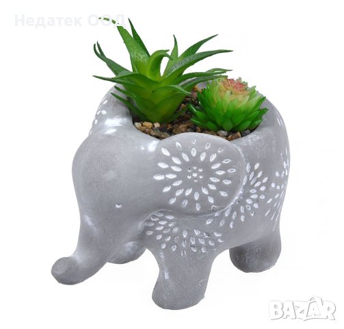 Декоративна саксия слон и сукулент, 15x10x13см, снимка 2 - Изкуствени цветя - 41524798