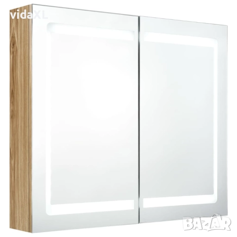 vidaXL LED шкаф с огледало за баня, цвят дъб, 80x12x68 см（SKU:326515）, снимка 1