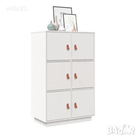 vidaXL Висок шкаф, бял, 67x40x108,5 см, борово дърво масив, снимка 2 - Бюфети - 56147919