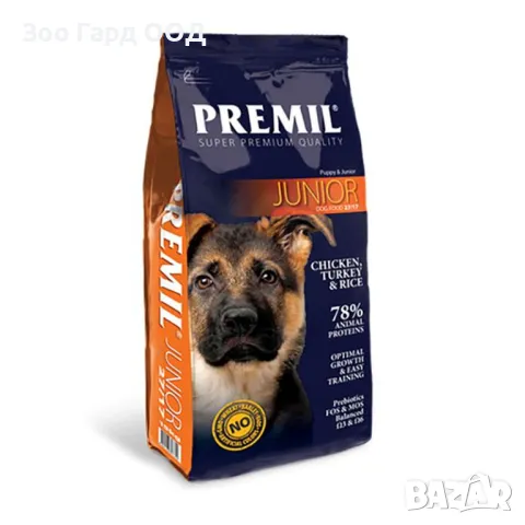 PREMIL JUNIOR - ПЪЛНОЦЕННА ХРАНА ЗА КУЧЕТА ОТ ГОЛЕМИ И ЕДРИ ПОРОДИ ДО 1 ГОДИНА - 15кг.