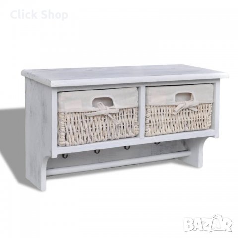 Стенен рафт, бял, 60x23,5x33 см, дърво от пауловния, снимка 1