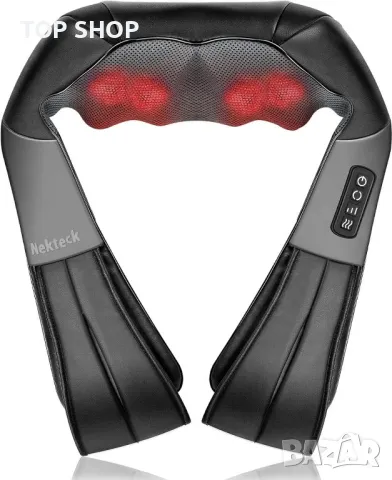 Nekteck Масажор за гръб, врат, масажор за рамена с топлина, дълбоки тъкани, 3D месене, натиск Шиацу,, снимка 9 - Масажори - 48831641