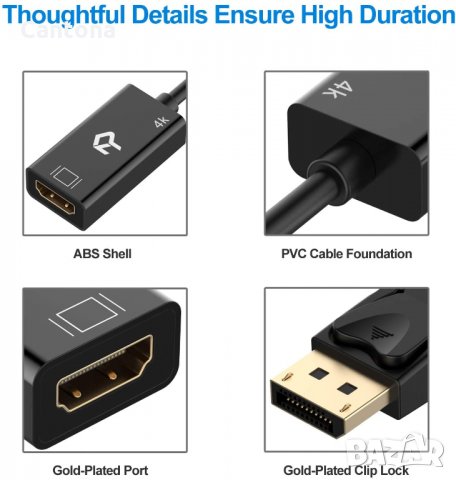 Преходник Rankie DisplayPort (DP) към 4K HDMI, 30 см, снимка 3 - Кабели и адаптери - 35691968