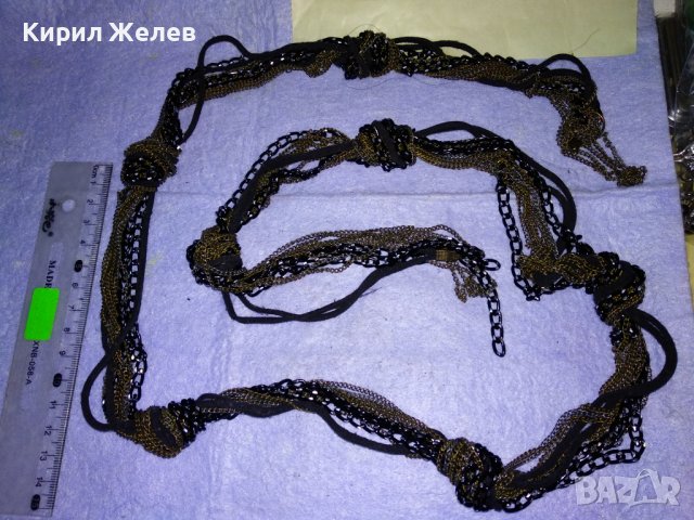 ШАРМАНТНО ФЕШЪН АРТ ДАМСКО КОЛАНЧЕ със СИНДЖИРЧЕТА НЕРЪЖДАЕМА СТОМАНА и ШНУРЧЕТА 34782