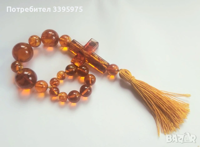 Броеница с кръст от Балтийски кехлибар 24 см, снимка 2 - Бижутерийни комплекти - 53631530