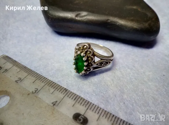 СКЪПОЦЕНЕН СРЕБЪРЕН ПРЪСТЕН СРЕБРО 925 с ФАСЕТИРАН ПЕРИДОТ и МАРКАЗИТИ СТАРА МАЙСТОРСКА РАБОТА 48264, снимка 7 - Пръстени - 49344293