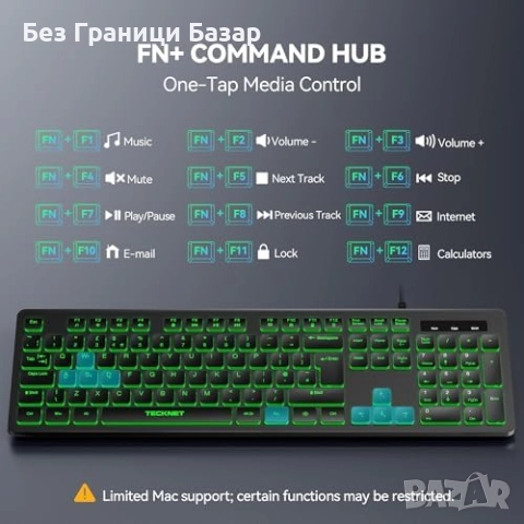 Нова Жична USB клавиатура със светлина, пълноразмерна QWERTY UK за игри, снимка 6 - Клавиатури и мишки - 51919625