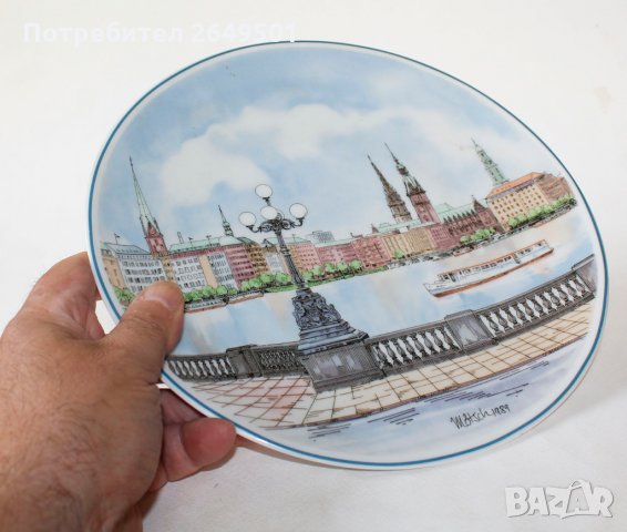Немска Порцеланова чиния Villeroy & Boch, мотив Hamburg 1989г, снимка 4 - Антикварни и старинни предмети - 33844034