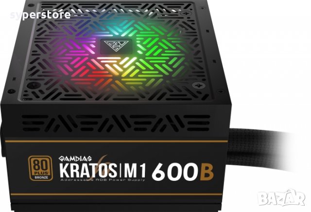 Захранване за настолен компютър Gamdias Kratos M1-600B ATX 600W 12V v2.2 Neon-Flex RGB PSU