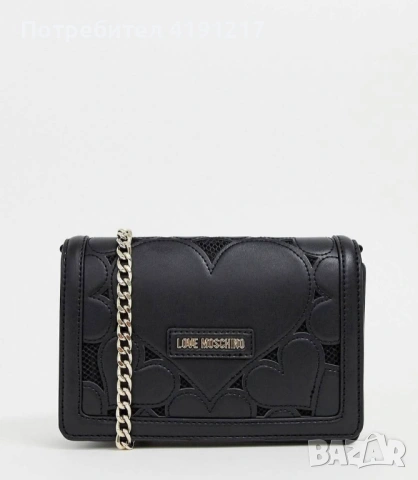 Дамска чанта Love Moschino – черна, с верижка, снимка 3 - Чанти - 53607343
