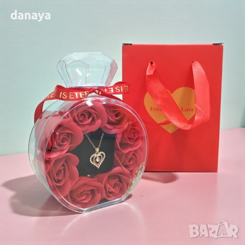 6382 Подаръчен комплект колие с рози в бутилка, снимка 2 - Декорация за дома - 53334139