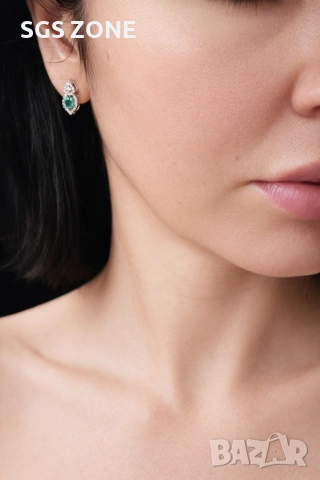 Обеци с Изумруди и Диаманти., снимка 5 - Обеци - 49572070