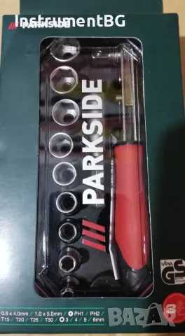Комплект мини тресчотка с битове и вложки Parkside - 23 части