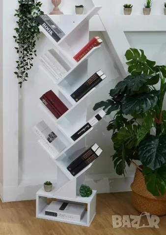 Дървена библиотека за книги тип дърво 9 рафта + чекмедже, бял, венге, снимка 8 - Етажерки - 49723979