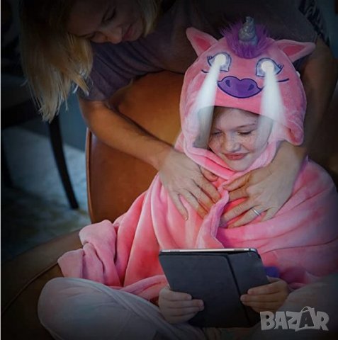Детско одеяло пелерина с LED светещи очи Еднорог/Динозавър, снимка 8 - Спално бельо и завивки - 38618034