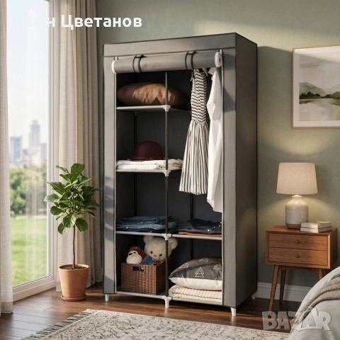 Сгъваем текстилен шкаф XXL, органайзер за дрехи, дишащ материал
