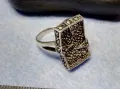 РАЗКОШЕН МАРКАЗИТЕН СРЕБЪРЕН ПРЪСТЕН СРЕБРО 925 с БЯЛА ПОЗЛАТА ИНКРУСТИРАН с КАМЪНИ МАРКАЗИТ 49114, снимка 4