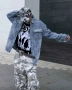 Ново мъжко карго дънково яке риза Street Style накъсан вид овърсайз деним памук ХЛ, снимка 4