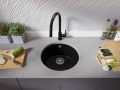Черна кръгла кухненска мивка за вграждане под плот Валета 50 460x460 мм, снимка 4