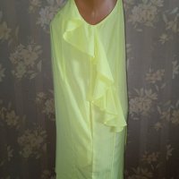 Н&М- М- Ефектна неонова рокля с голи рамене и волани, снимка 9 - Рокли - 41412980