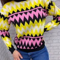 Цветен пуловер на райе в три цвята, снимка 7 - Блузи с дълъг ръкав и пуловери - 42292236