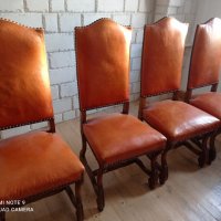 Комплект дървени столове с естествена кожа, снимка 2 - Столове - 41812416
