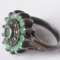 Сребърен пръстен със смарагди, снимка 2 - Пръстени - 44483401