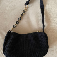 Черна малка чанта от рипсено кадифе, снимка 1 - Чанти - 44693759