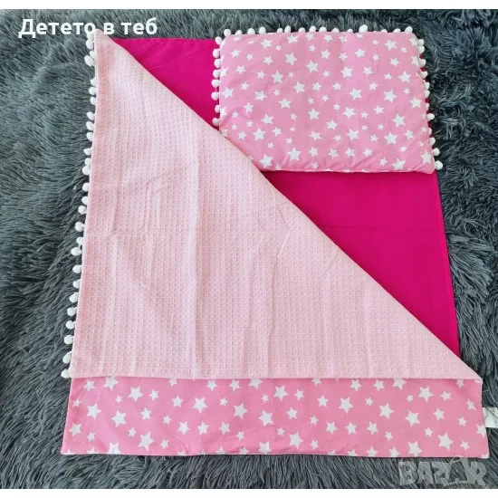 Летен комплект за количка против изпотяване с капитон и памук, розов, снимка 1