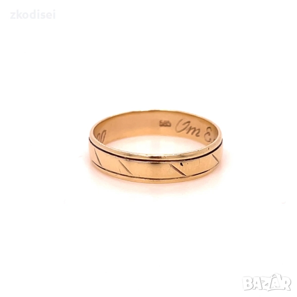Златен пръстен брачна халка 3,24гр. размер:62 14кр. проба:585 модел:34835-1, снимка 1