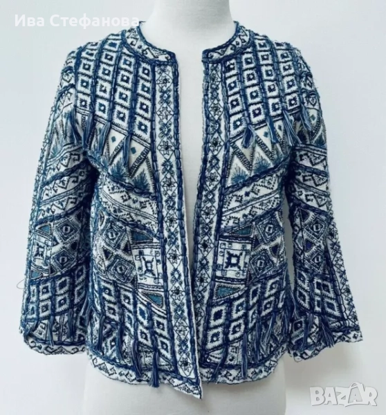 Уникално сако наметка 100 % памук памучно бяло синьо zara Zara Зара бохо стил , снимка 1