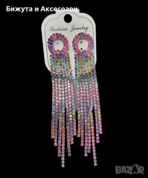 Висящи обеци с многоцветни ярки кристали , снимка 1