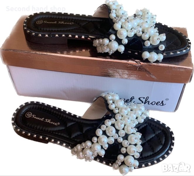 Нови дамски чехли с перли, снимка 1