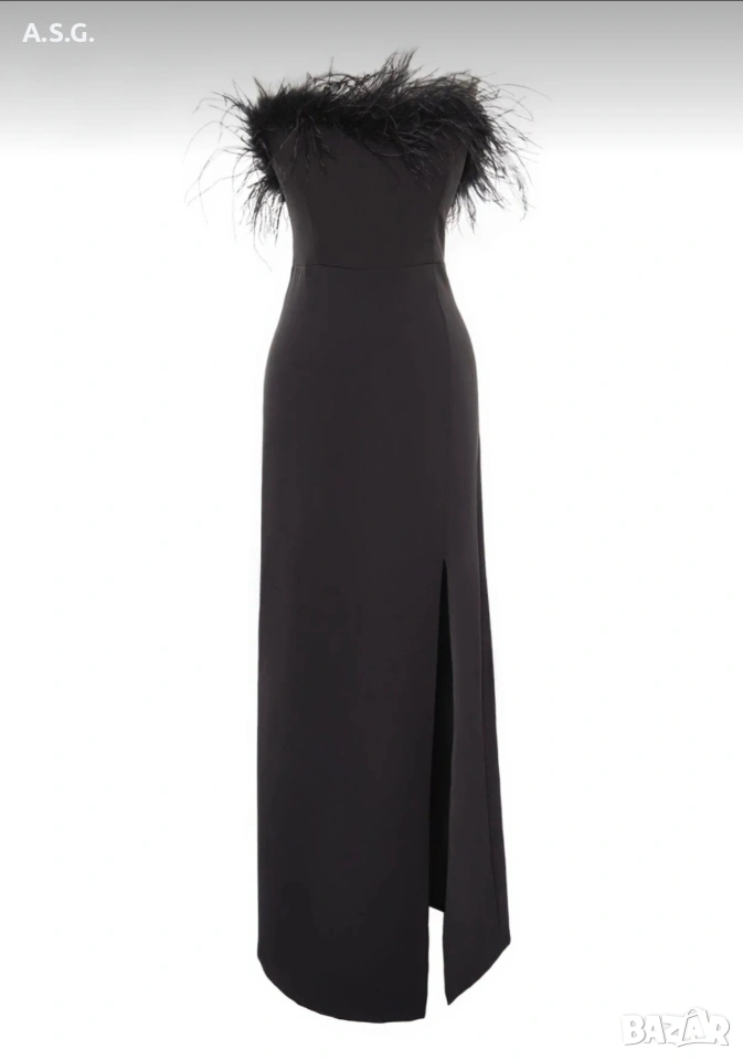 Дълга рокля с пера и цепка, снимка 1