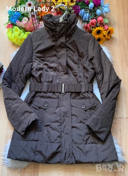 Кафяво зимно яке с колан, снимка 1