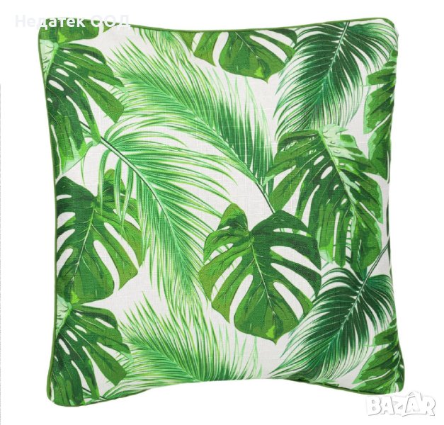 Декоративна възглавница Green Leaves, 45x45см, Бял/ зелен, снимка 1