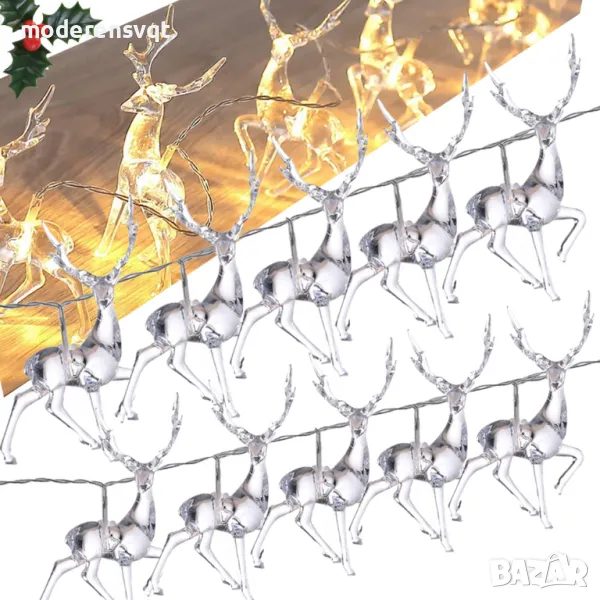 Коледни лампички еленски гирлянд 10 LED за елха, снимка 1