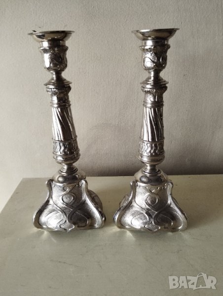 два посребрени метални свещници-комплект, снимка 1