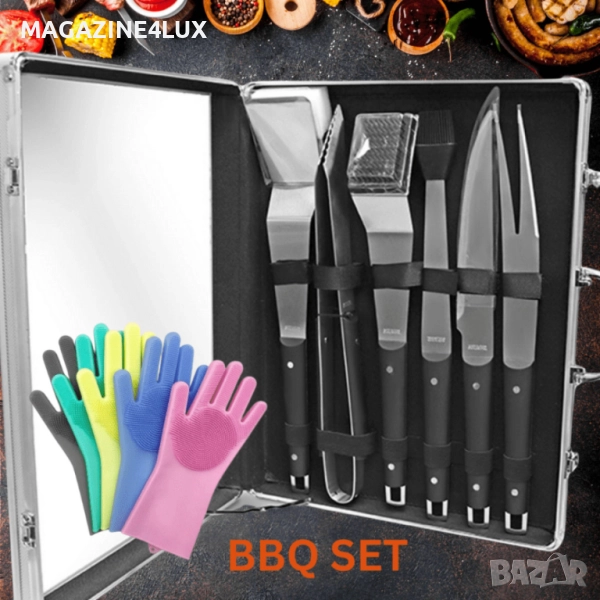 Комплект за барбекю 6 в 1 – всичко необходимо за перфектна скара + подарък ръкавици, снимка 1