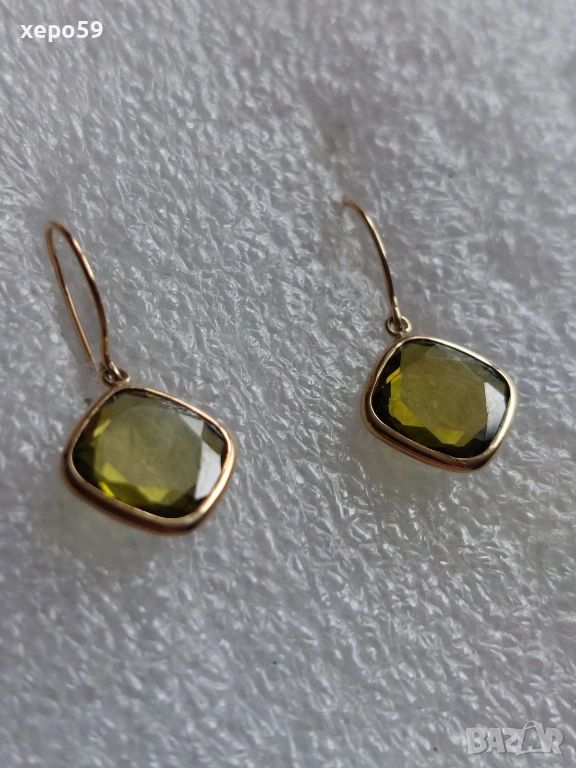 Стари Златни 18 каратови обеци с инкрустирани маслено жълти турмалини, снимка 1